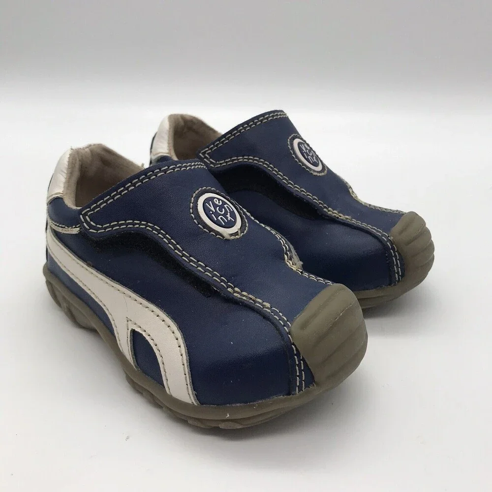 VINCENT Swedish Unisex Kids size 5.5 Shoes Cap Toe Blue & White Leather Sneakers
